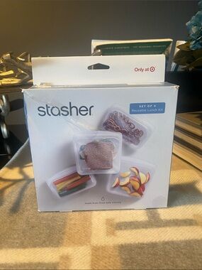 Stasher Reusable Lunch Kit - Clear/White Silicone (Set of 4)